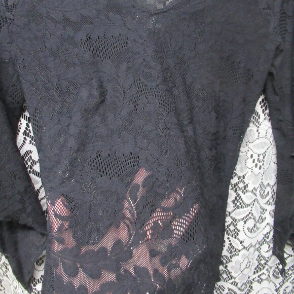 Goth Black Stretchy Lace Bell Sleeve Shirt - Picture 7 of 8